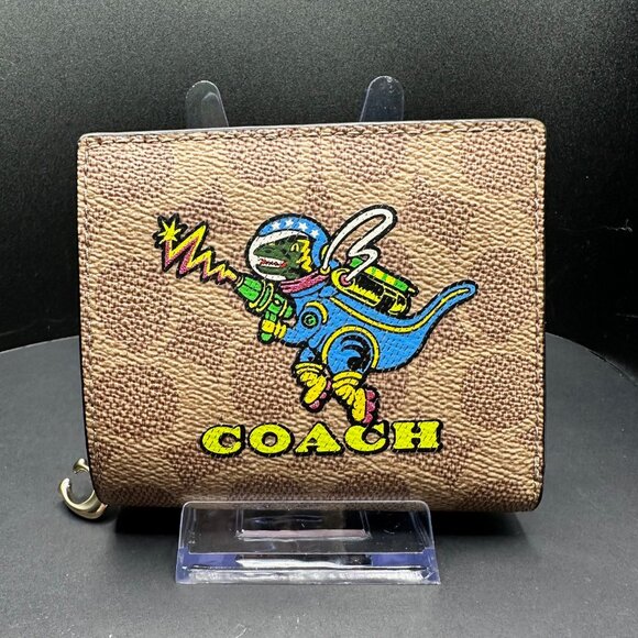 Coach Brown Wallet with Colorful Astronaut Dinosaur 🦖 Design - Picture 1 of 7